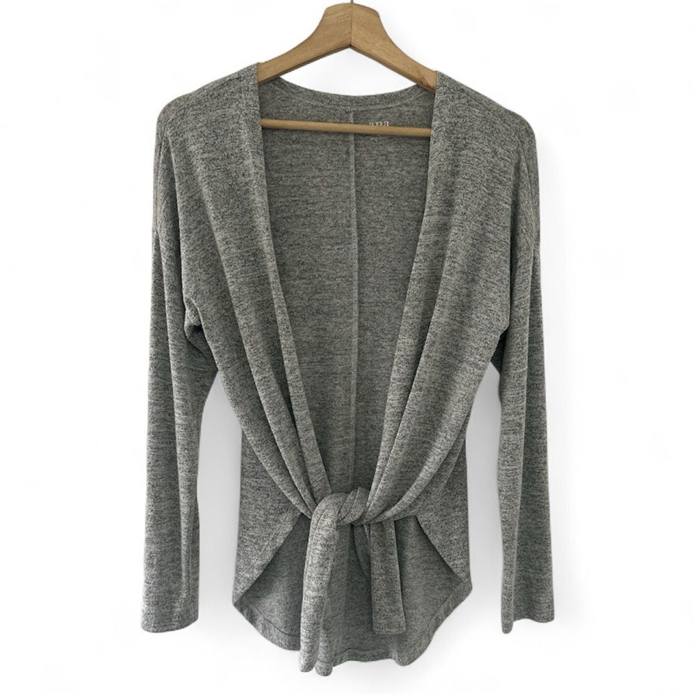 A.N.A. Gray Knit Front-Tie Cardigan Medium Soft cozy open front convertible Y2K
